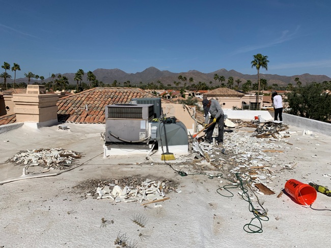 Foam roof replacement: before.